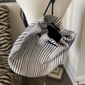 Black and white striped bucket bag